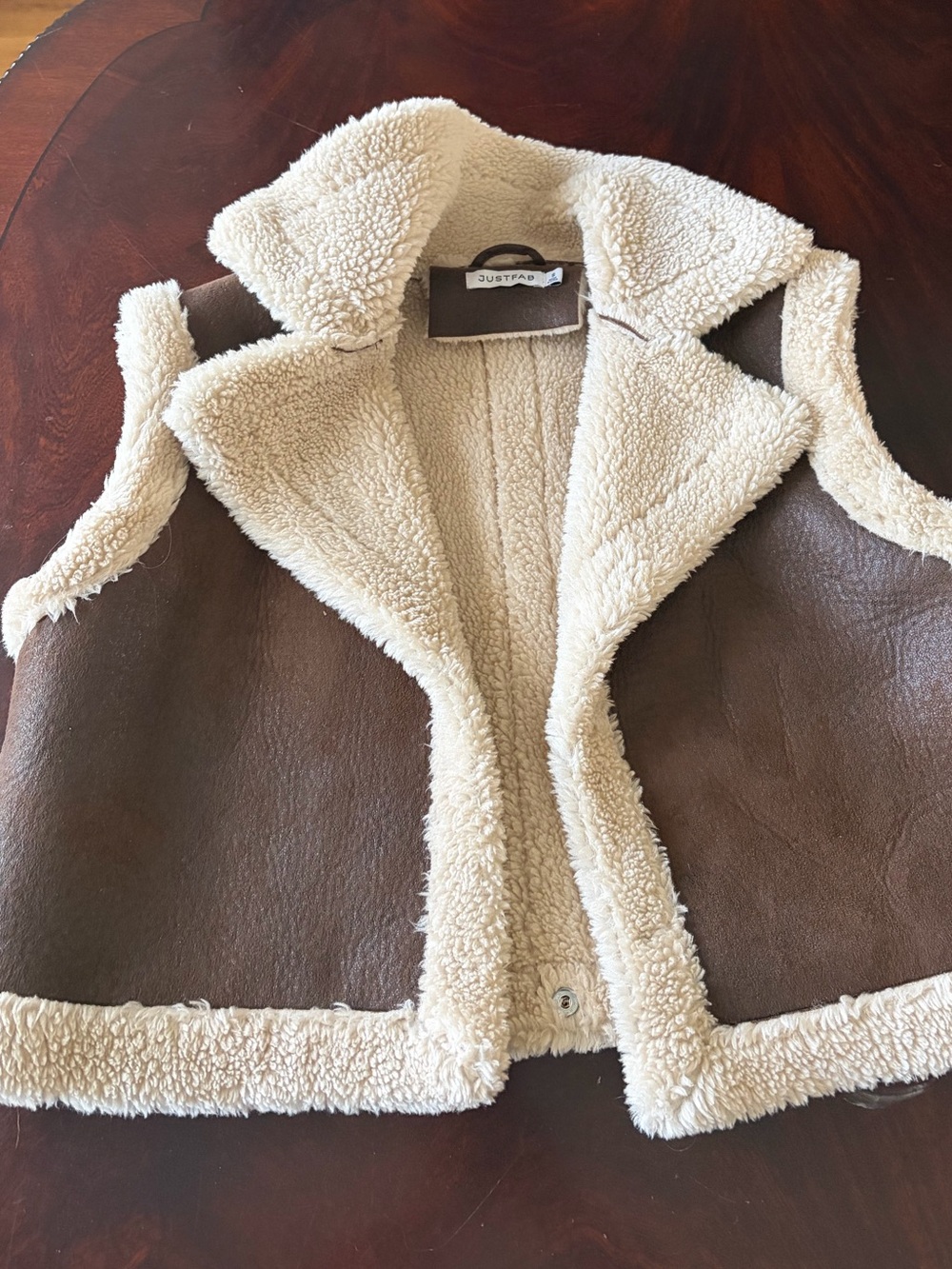 JustFab Brown Teddy Shearling-Trim 4 in 1 Coat with Cream Accents - Picture 2 of 8